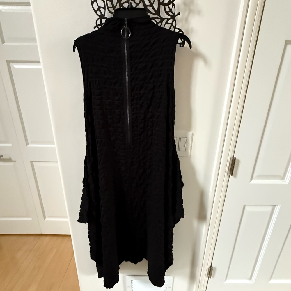 IC Collection Textured Bubble Check Mock Neck Swing Waistless Midi Dress S NWOT - Picture 8 of 14